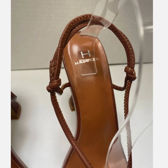 Halston Picasso‎ Lace Up Sandal Spool Heel Square Open Toe Tan Brown 7 - Picture 4 of 7